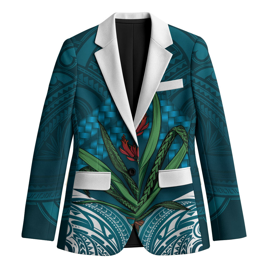 Rongoa Maori New Zealand Harakeke Blazer NZ Weaving Pattern Dark Teal