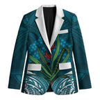 Rongoa Maori New Zealand Harakeke Blazer NZ Weaving Pattern Dark Teal