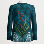 Rongoa Maori New Zealand Harakeke Blazer NZ Weaving Pattern Dark Teal