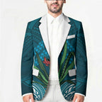 Rongoa Maori New Zealand Harakeke Blazer NZ Weaving Pattern Dark Teal