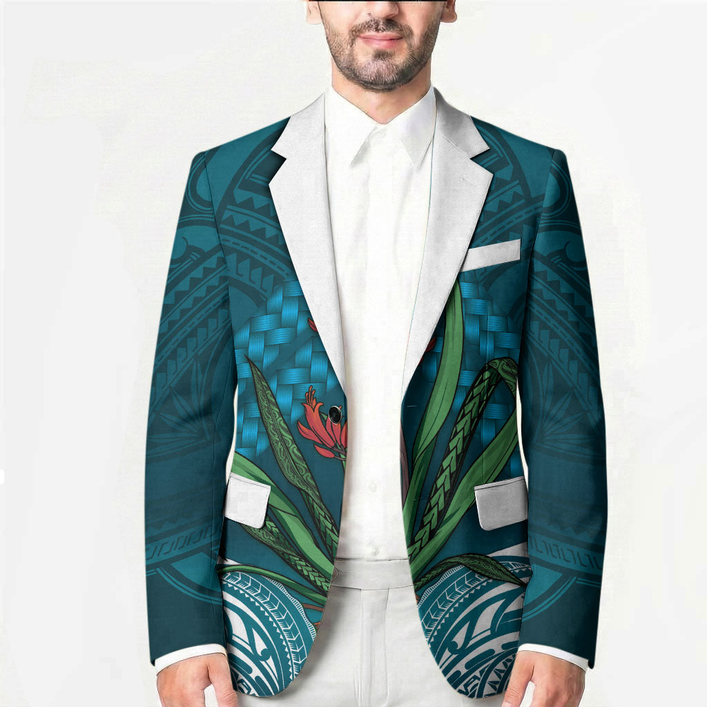 Rongoa Maori New Zealand Harakeke Blazer NZ Weaving Pattern Dark Teal
