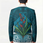 Rongoa Maori New Zealand Harakeke Blazer NZ Weaving Pattern Dark Teal