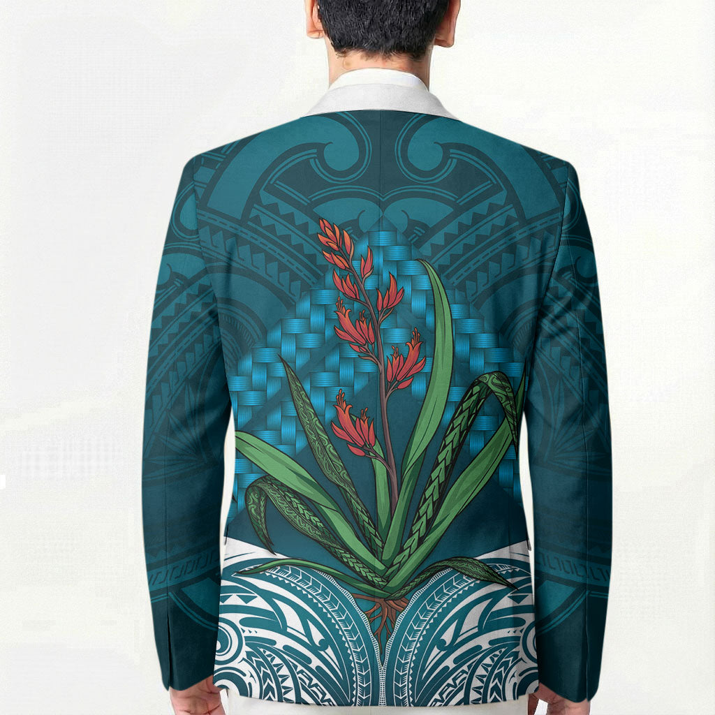 Rongoa Maori New Zealand Harakeke Blazer NZ Weaving Pattern Dark Teal