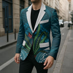 Rongoa Maori New Zealand Harakeke Blazer NZ Weaving Pattern Dark Teal