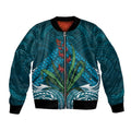 Rongoa Maori New Zealand Harakeke Bomber Jacket NZ Weaving Pattern Dark Teal