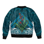 Rongoa Maori New Zealand Harakeke Bomber Jacket NZ Weaving Pattern Dark Teal