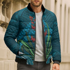 Rongoa Maori New Zealand Harakeke Bomber Puffer Jacket NZ Weaving Pattern Dark Teal