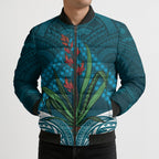 Rongoa Maori New Zealand Harakeke Bomber Puffer Jacket NZ Weaving Pattern Dark Teal