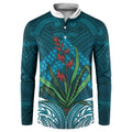 Rongoa Maori New Zealand Harakeke Button Sweatshirt NZ Weaving Pattern Dark Teal