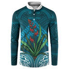Rongoa Maori New Zealand Harakeke Button Sweatshirt NZ Weaving Pattern Dark Teal