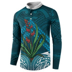 Rongoa Maori New Zealand Harakeke Button Sweatshirt NZ Weaving Pattern Dark Teal