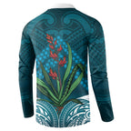 Rongoa Maori New Zealand Harakeke Button Sweatshirt NZ Weaving Pattern Dark Teal