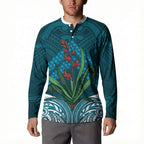Rongoa Maori New Zealand Harakeke Button Sweatshirt NZ Weaving Pattern Dark Teal