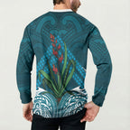 Rongoa Maori New Zealand Harakeke Button Sweatshirt NZ Weaving Pattern Dark Teal