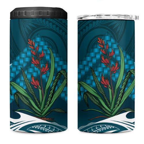 Rongoa Maori New Zealand Harakeke 4 in 1 Can Cooler Tumbler NZ Weaving Pattern Dark Teal