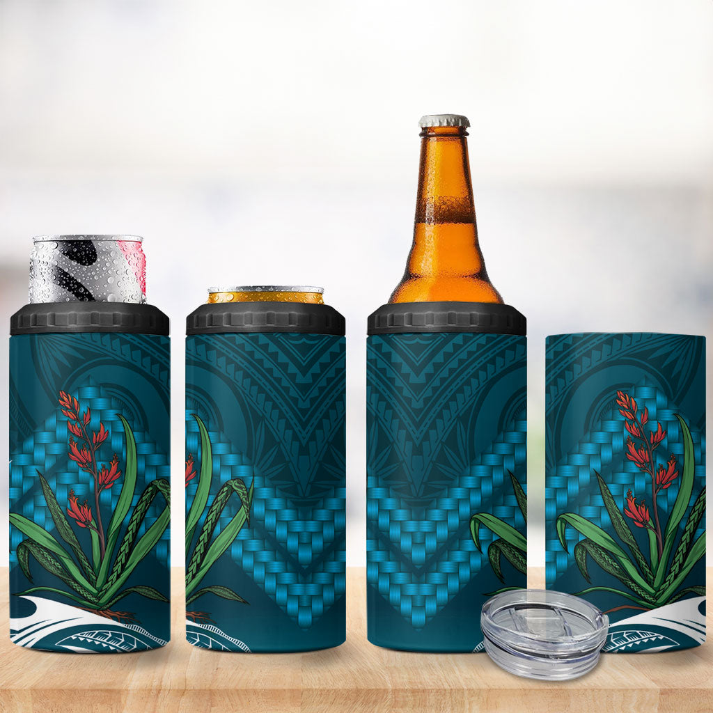 Rongoa Maori New Zealand Harakeke 4 in 1 Can Cooler Tumbler NZ Weaving Pattern Dark Teal