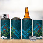 Rongoa Maori New Zealand Harakeke 4 in 1 Can Cooler Tumbler NZ Weaving Pattern Dark Teal