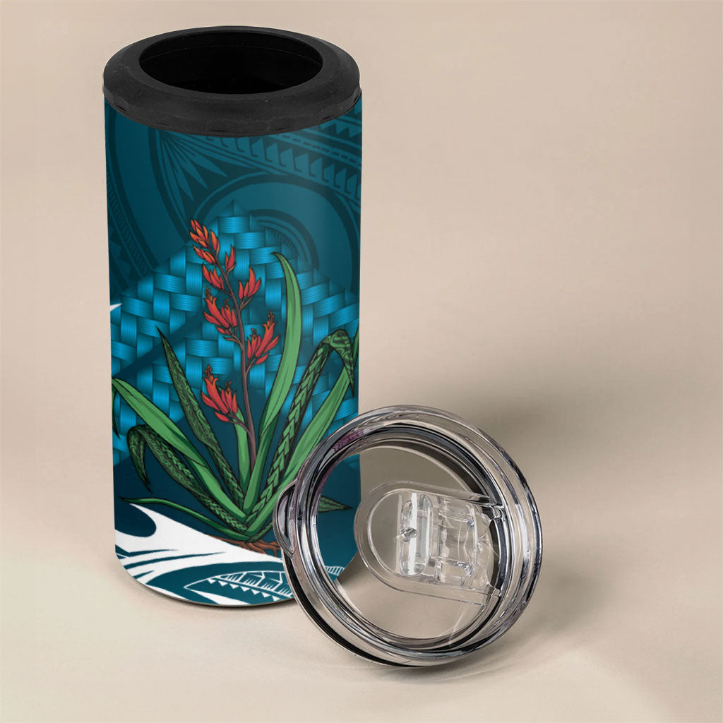 Rongoa Maori New Zealand Harakeke 4 in 1 Can Cooler Tumbler NZ Weaving Pattern Dark Teal