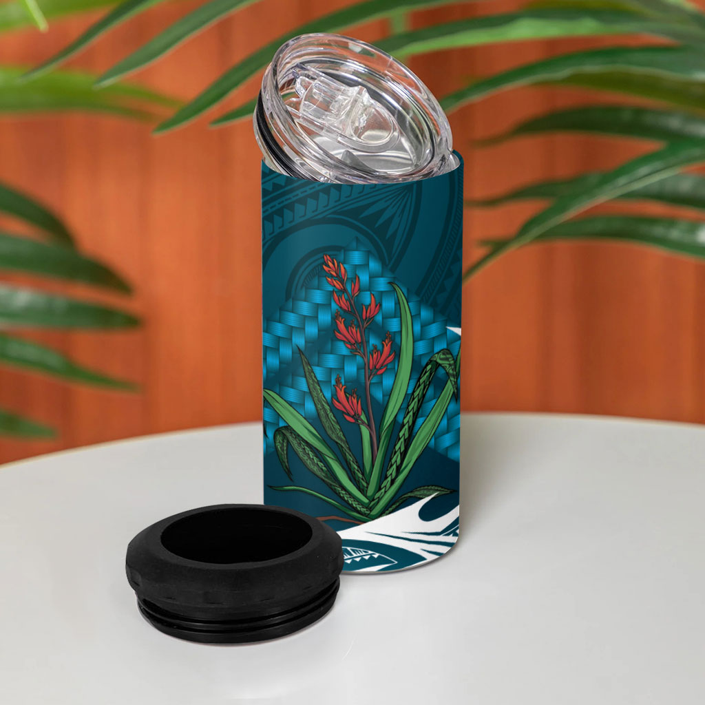 Rongoa Maori New Zealand Harakeke 4 in 1 Can Cooler Tumbler NZ Weaving Pattern Dark Teal