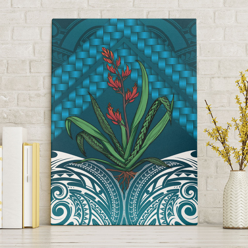 Rongoa Maori New Zealand Harakeke Canvas Wall Art NZ Weaving Pattern Dark Teal