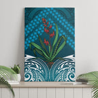 Rongoa Maori New Zealand Harakeke Canvas Wall Art NZ Weaving Pattern Dark Teal