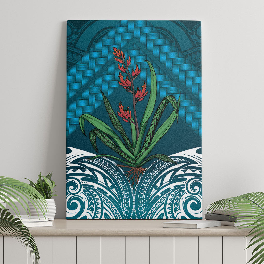 Rongoa Maori New Zealand Harakeke Canvas Wall Art NZ Weaving Pattern Dark Teal
