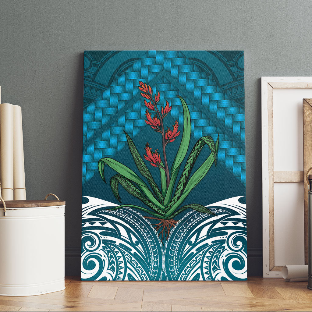 Rongoa Maori New Zealand Harakeke Canvas Wall Art NZ Weaving Pattern Dark Teal