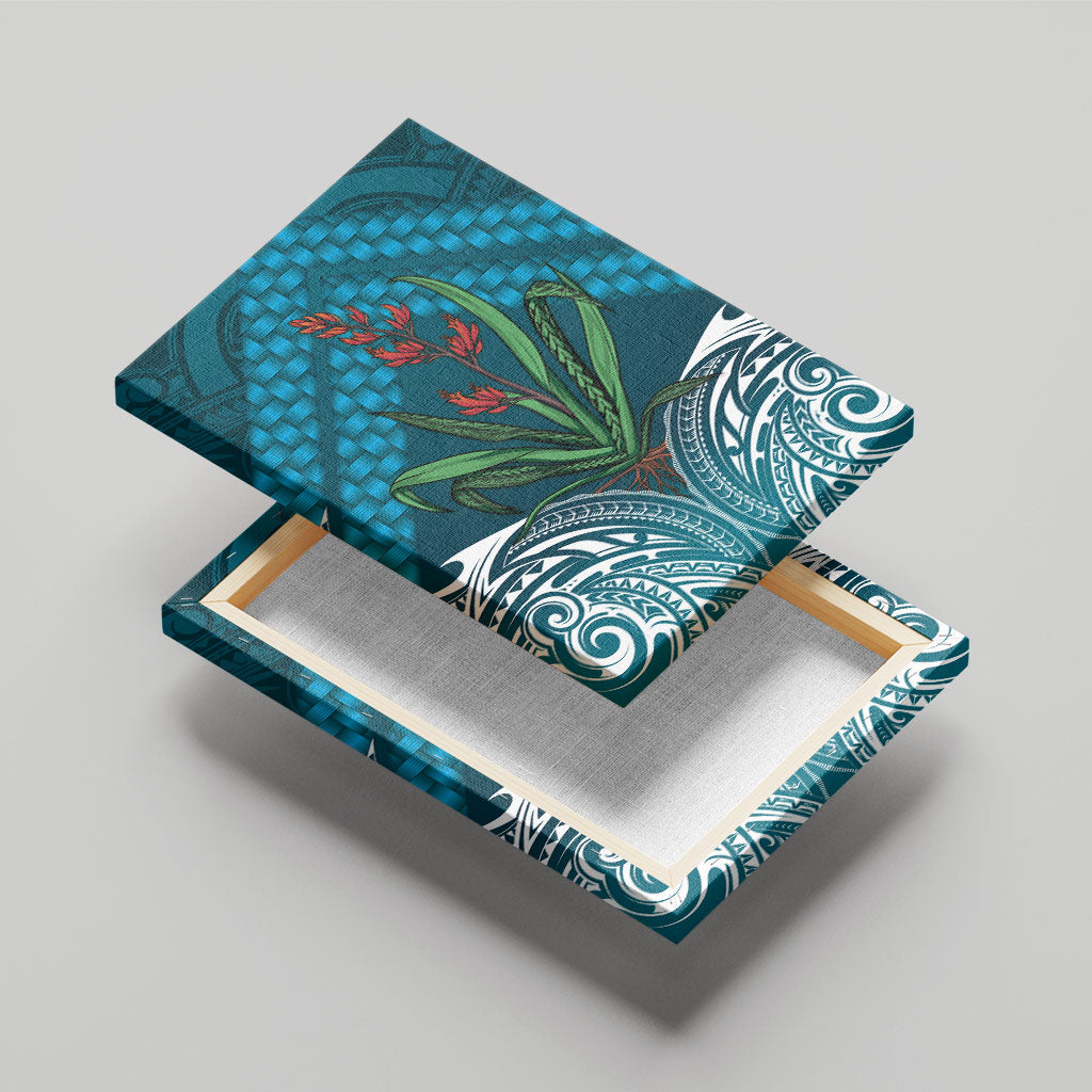 Rongoa Maori New Zealand Harakeke Canvas Wall Art NZ Weaving Pattern Dark Teal