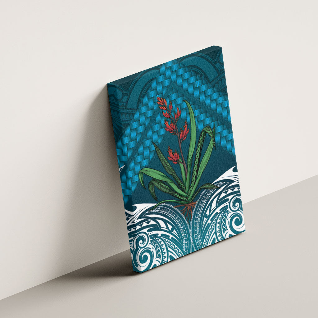 Rongoa Maori New Zealand Harakeke Canvas Wall Art NZ Weaving Pattern Dark Teal