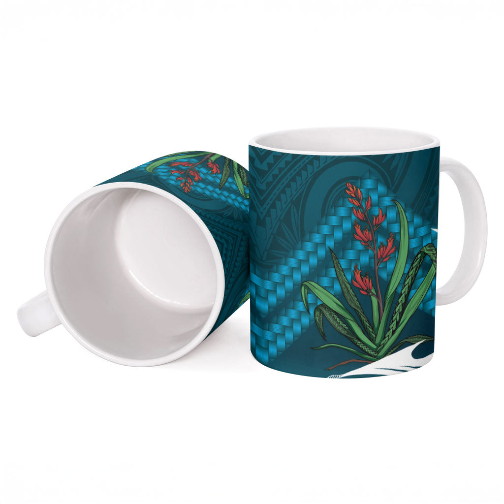 Rongoa Maori New Zealand Harakeke Ceramic Mug NZ Weaving Pattern Dark Teal