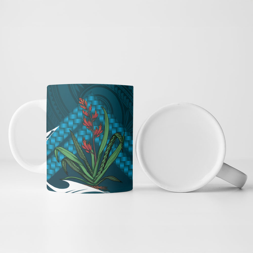 Rongoa Maori New Zealand Harakeke Ceramic Mug NZ Weaving Pattern Dark Teal