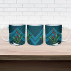 Rongoa Maori New Zealand Harakeke Ceramic Mug NZ Weaving Pattern Dark Teal