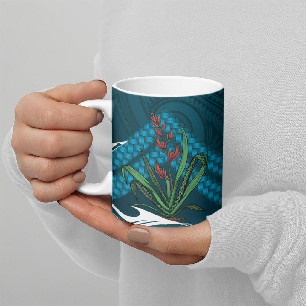 Rongoa Maori New Zealand Harakeke Ceramic Mug NZ Weaving Pattern Dark Teal