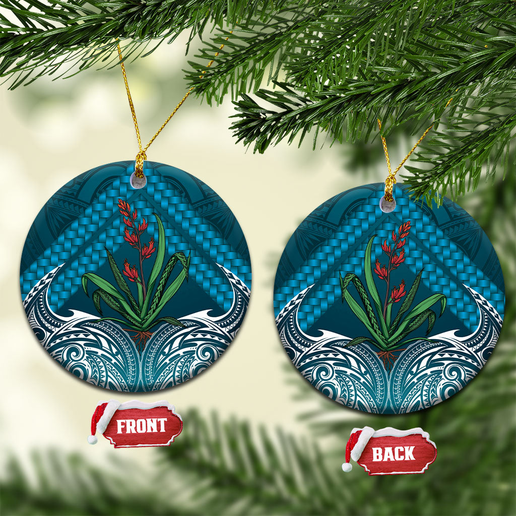 Rongoa Maori New Zealand Harakeke Ceramic Ornament NZ Weaving Pattern Dark Teal