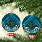 Rongoa Maori New Zealand Harakeke Ceramic Ornament NZ Weaving Pattern Dark Teal