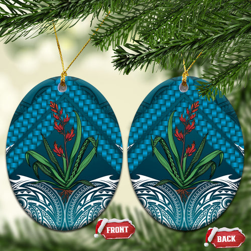 Rongoa Maori New Zealand Harakeke Ceramic Ornament NZ Weaving Pattern Dark Teal