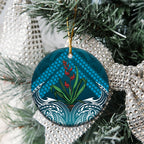 Rongoa Maori New Zealand Harakeke Ceramic Ornament NZ Weaving Pattern Dark Teal