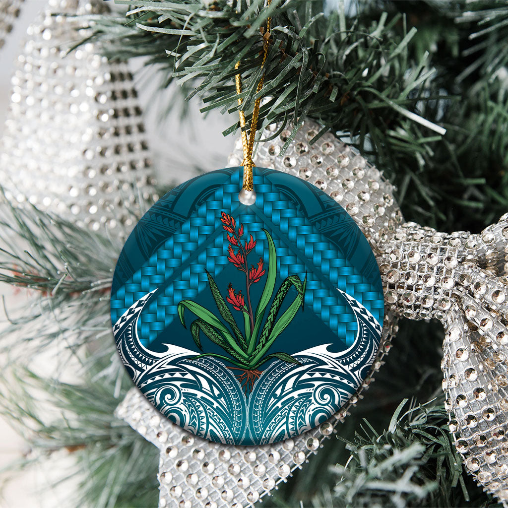 Rongoa Maori New Zealand Harakeke Ceramic Ornament NZ Weaving Pattern Dark Teal
