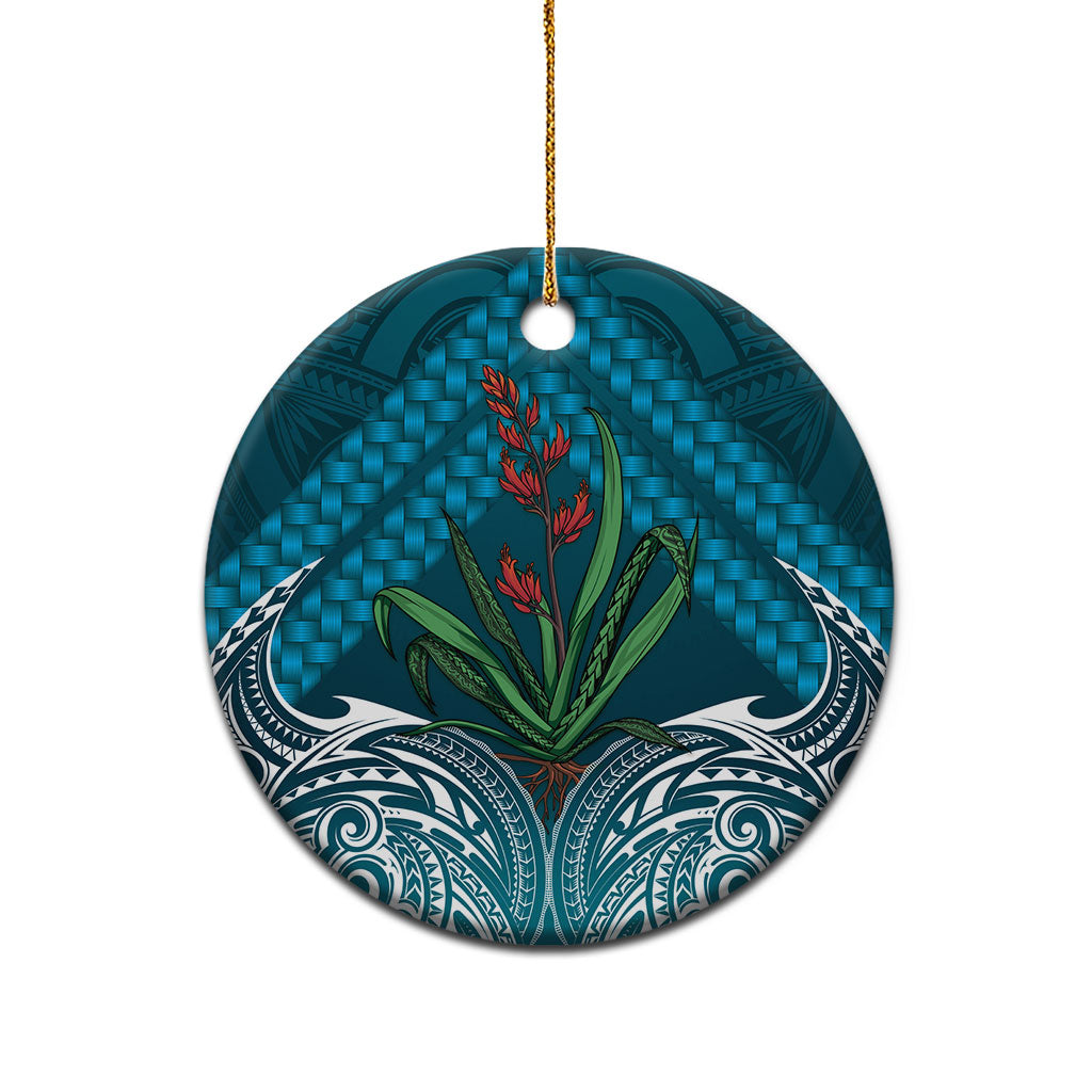 Rongoa Maori New Zealand Harakeke Ceramic Ornament NZ Weaving Pattern Dark Teal