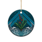 Rongoa Maori New Zealand Harakeke Ceramic Ornament NZ Weaving Pattern Dark Teal