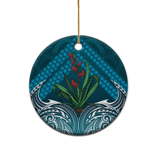 Rongoa Maori New Zealand Harakeke Ceramic Ornament NZ Weaving Pattern Dark Teal