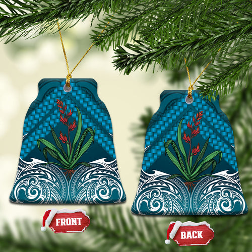 Rongoa Maori New Zealand Harakeke Ceramic Ornament NZ Weaving Pattern Dark Teal