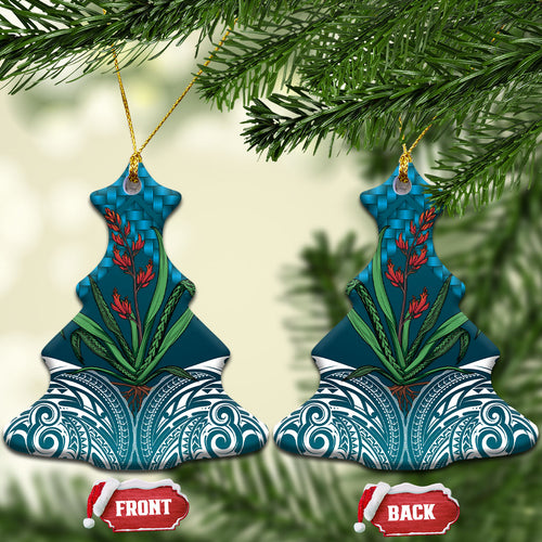 Rongoa Maori New Zealand Harakeke Ceramic Ornament NZ Weaving Pattern Dark Teal
