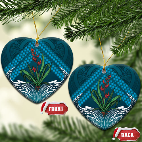 Rongoa Maori New Zealand Harakeke Ceramic Ornament NZ Weaving Pattern Dark Teal