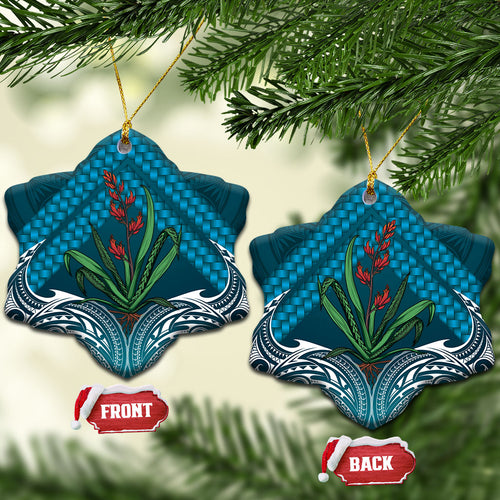 Rongoa Maori New Zealand Harakeke Ceramic Ornament NZ Weaving Pattern Dark Teal