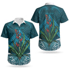 Rongoa Maori New Zealand Harakeke Couples Matching Long Sleeve Bodycon Dress and Hawaiian Shirt NZ Weaving Pattern Dark Teal