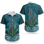 Rongoa Maori New Zealand Harakeke Couples Matching Off Shoulder Maxi Dress and Hawaiian Shirt NZ Weaving Pattern Dark Teal