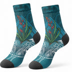 Rongoa Maori New Zealand Harakeke Crew Socks NZ Weaving Pattern Dark Teal