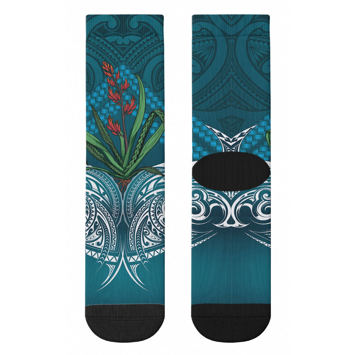 Rongoa Maori New Zealand Harakeke Crew Socks NZ Weaving Pattern Dark Teal