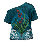 Rongoa Maori New Zealand Harakeke Cross Shoulder Shirt NZ Weaving Pattern Dark Teal
